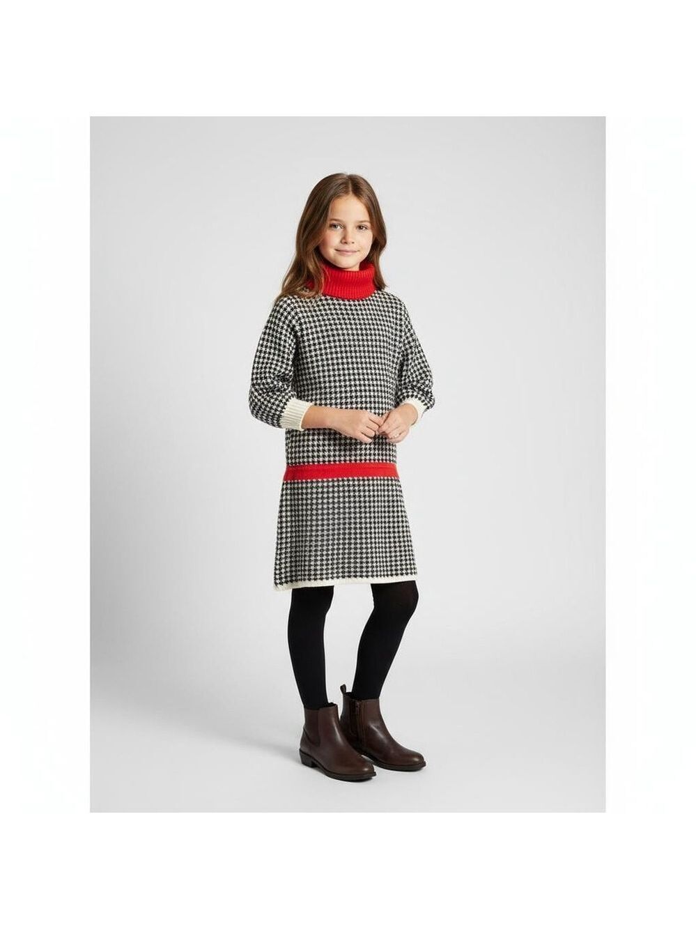Vintage 012 Benetton Made in Italy Houndstooth Laine Wool Sweater Dress